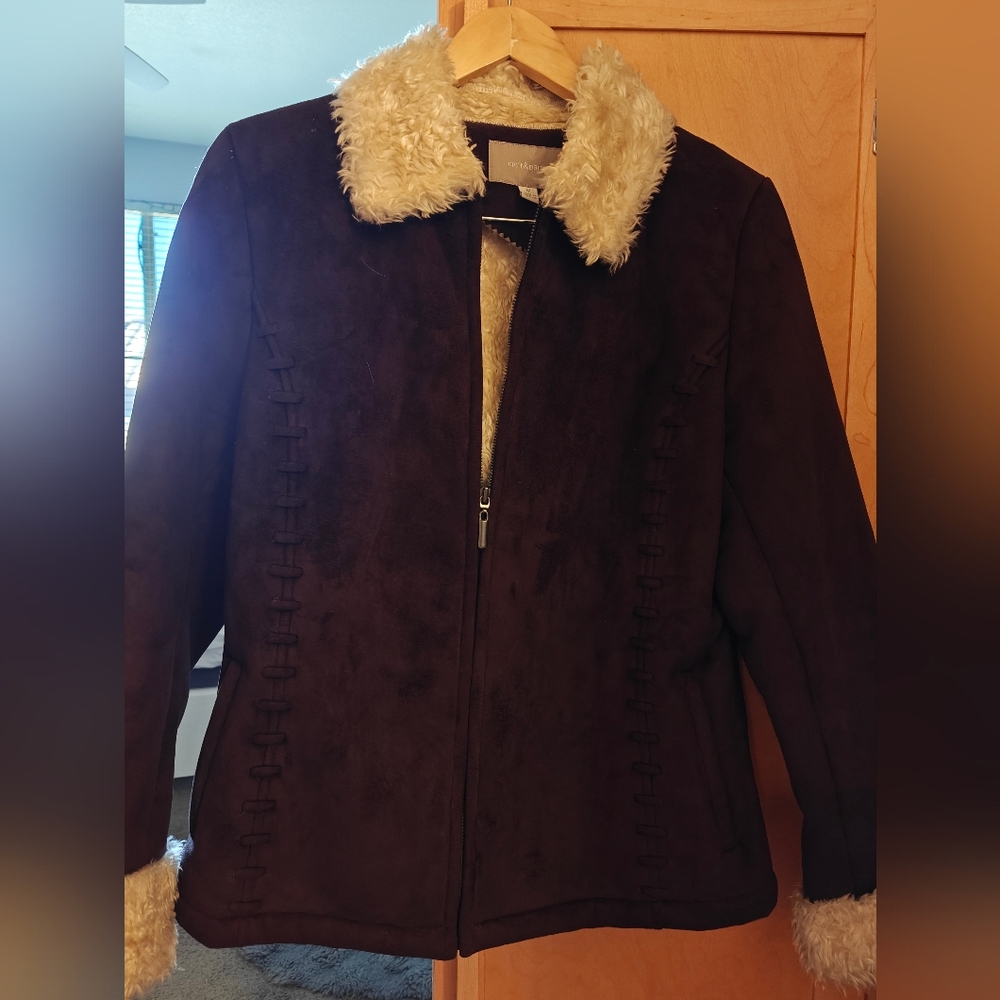 Calvin Klein Teddy Jacket Brown Cream Collar